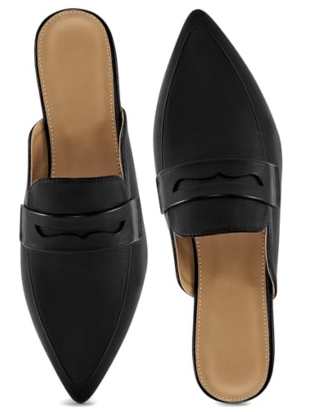 Women's Mules Pointed Toe Slip On Faux Leather Flats Comfort Work Shoes